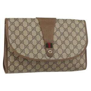 GUCCI GG Supreme Web Sherry Line Clutch Bag PVC Beige Red Auth BA8622
